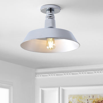 Camila 14"  Classic Industrial Indoor/Outdoor Iron LED Semi Flush Mount - JONATHAN Y